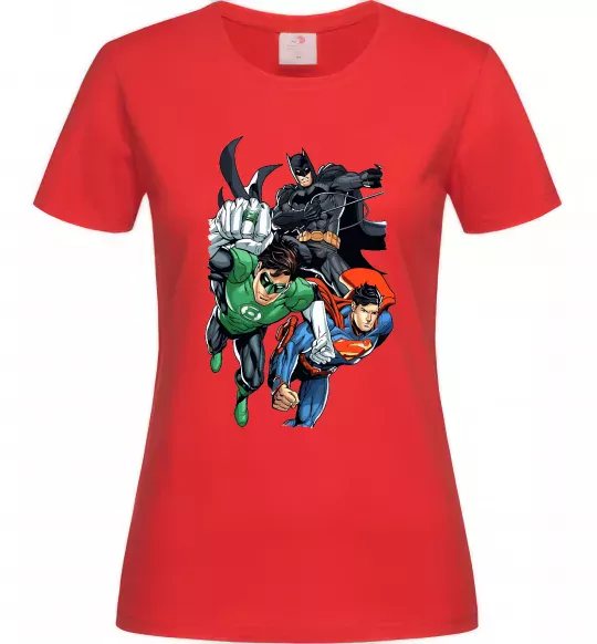 Жіноча футболка Зелений ліхтар, Бетмен та Супермен Червоний фото