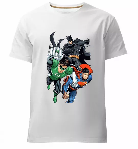 Мужская премиум футболка Зелений ліхтар, Бетмен та Супермен Белый фото