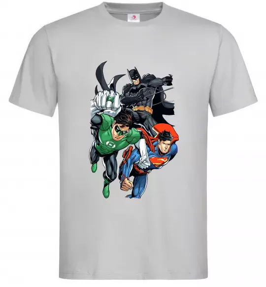 Чоловіча футболка Зелений ліхтар, Бетмен та Супермен Сірий фото