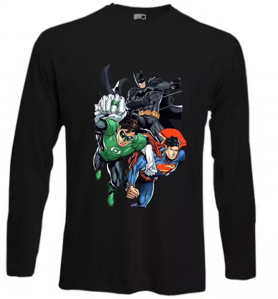 Лонгслів Зелений ліхтар, Бетмен та Супермен Чорний фото