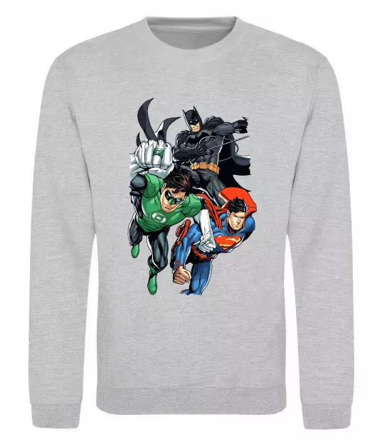 Свитшот Зелений ліхтар, Бетмен та Супермен Серый меланж фото