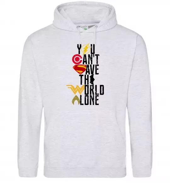 Женская толстовка (худи) You can`t save the world alone Серый меланж фото
