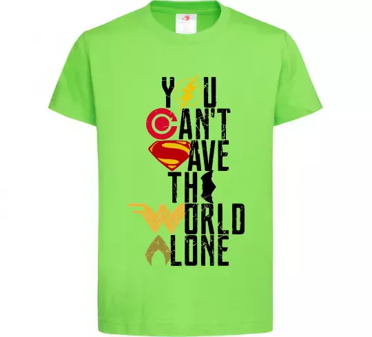 Дитяча футболка You can`t save the world alone Лаймовий фото