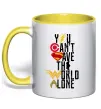 Чашка з кольоровою ручкою You can`t save the world alone Сонячно жовтий фото