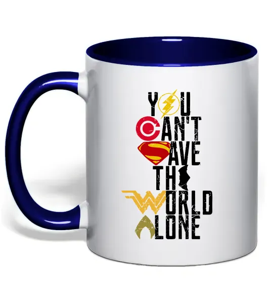 Чашка з кольоровою ручкою You can`t save the world alone Глибокий темно-синій фото