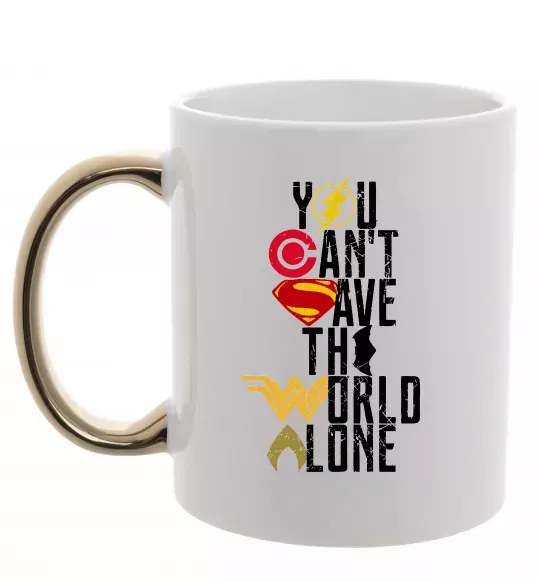 Чашка з кольоровою ручкою You can`t save the world alone Золото фото