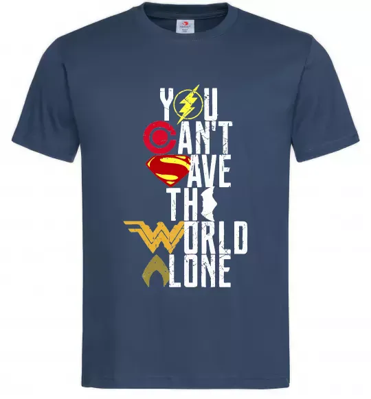 Мужская футболка You can`t save the world alone Темно-синий фото