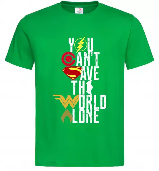 Мужская футболка You can`t save the world alone Зеленый фото