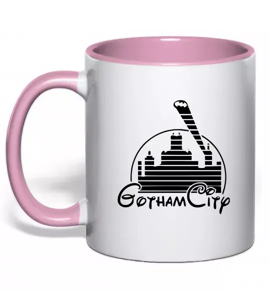 Чашка з кольоровою ручкою Gotham city Ніжно рожевий фото