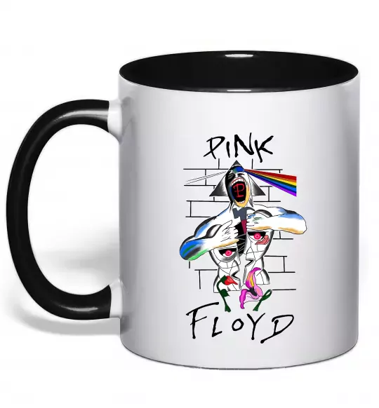 Чашка з кольоровою ручкою Pink Floyd art Чорний фото