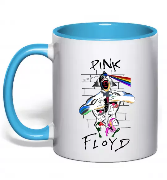 Чашка з кольоровою ручкою Pink Floyd art Блакитний фото