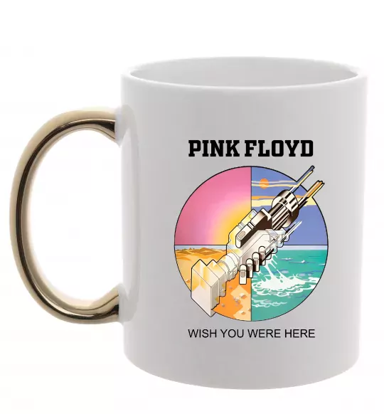 Чашка с цветной ручкой Wish you were here Pink Floyd Золото фото