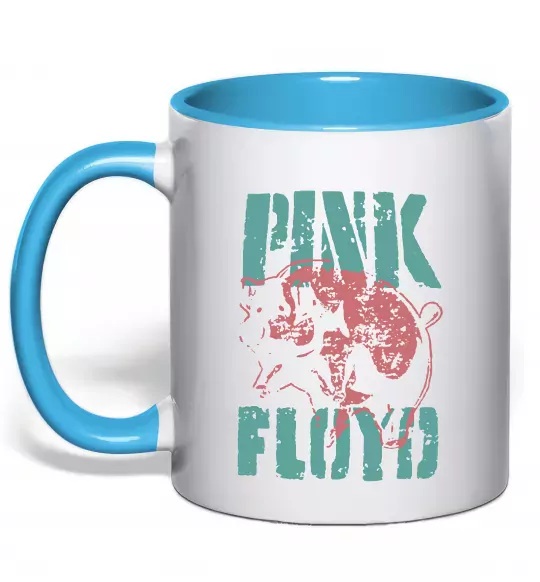 Чашка з кольоровою ручкою Pink Floyd Pig Блакитний фото
