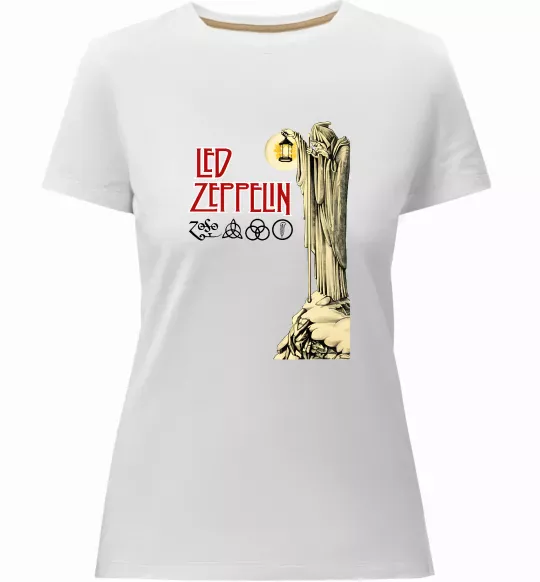 Женская премиум футболка Led Zeppelin Статуя Белый фото