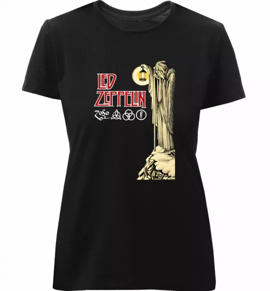 Женская премиум футболка Led Zeppelin Статуя Черный фото