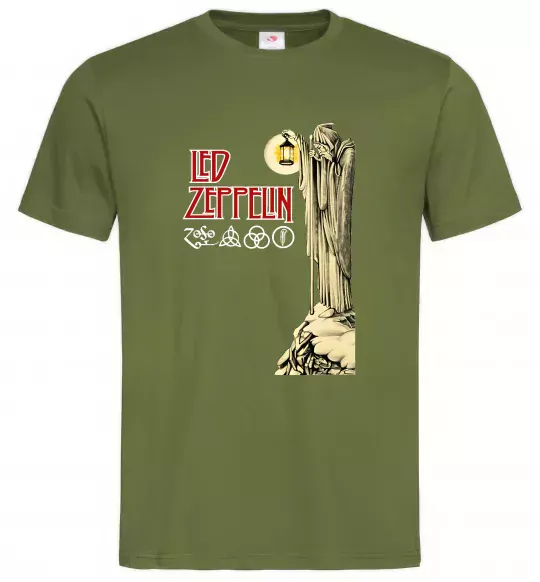 Мужская футболка Led Zeppelin Статуя Оливковый фото