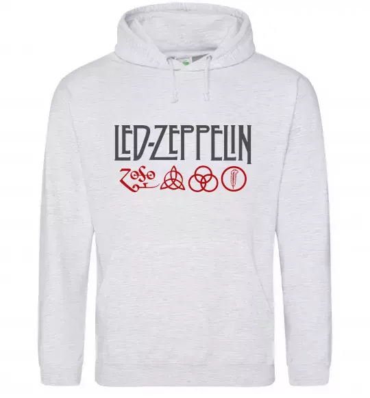 Мужская толстовка (худи) Led Zeppelin logo знаки Серый меланж фото