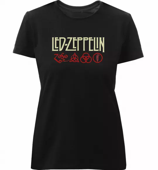 Женская премиум футболка Led Zeppelin logo знаки Черный фото
