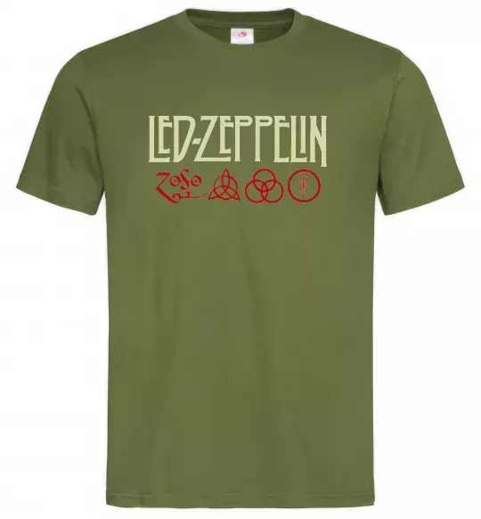 Мужская футболка Led Zeppelin logo знаки Оливковый фото