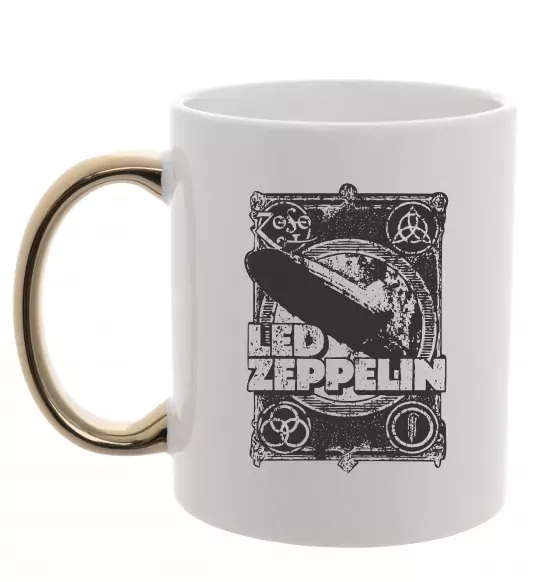 Чашка с цветной ручкой Led Zeppelin Дирижабль Золото фото