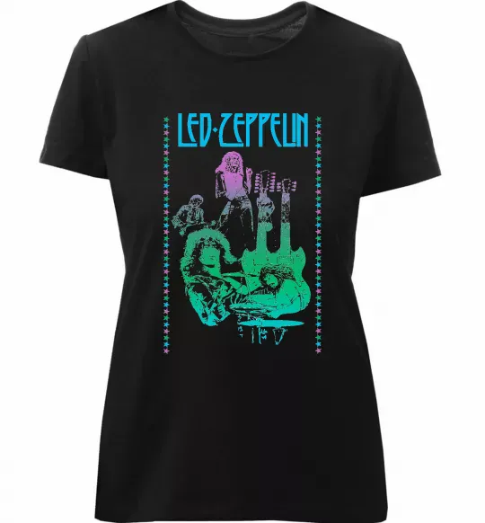 Женская премиум футболка Led Zeppelin Neon Черный фото