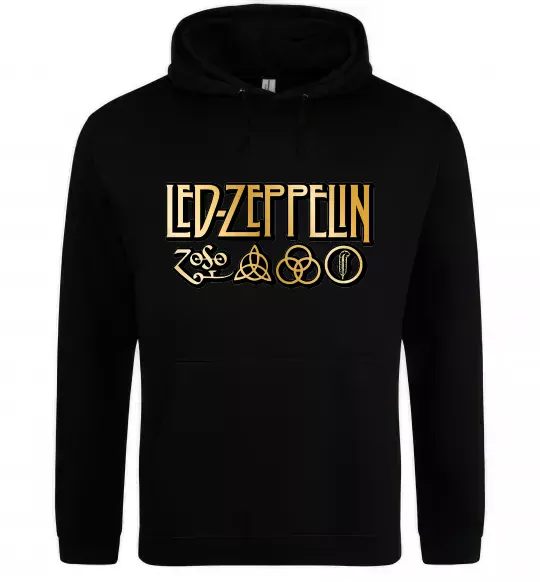 Мужская толстовка (худи) Led Zeppelin gold Черный фото