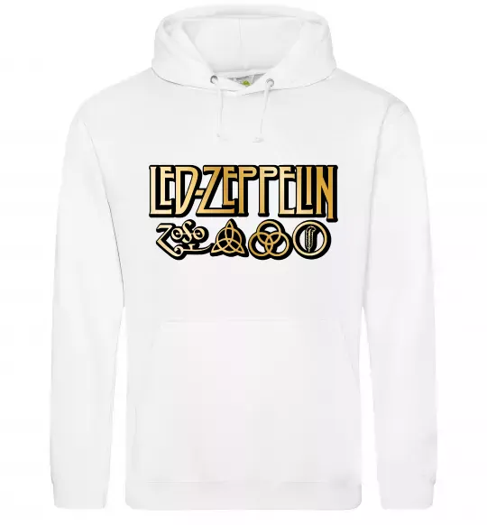 Мужская толстовка (худи) Led Zeppelin gold Белый фото