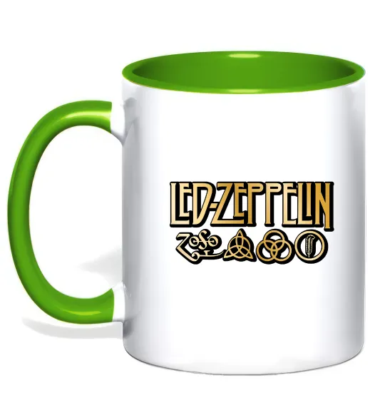 Чашка с цветной ручкой Led Zeppelin gold Лаймовый фото