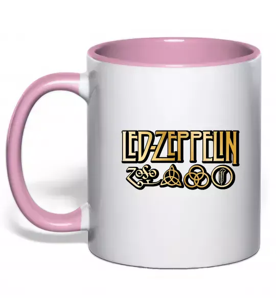 Чашка с цветной ручкой Led Zeppelin gold Нежно розовый фото