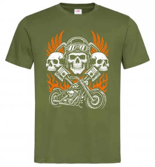 Чоловіча футболка Bike and fire Оливковий фото