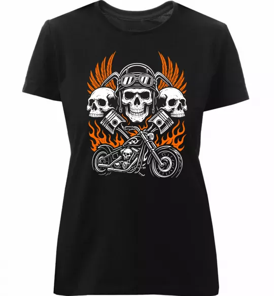 Женская премиум футболка Bike and fire Черный фото