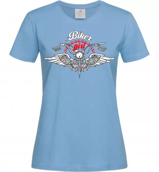 Жіноча футболка Biker girl moto Блакитний фото