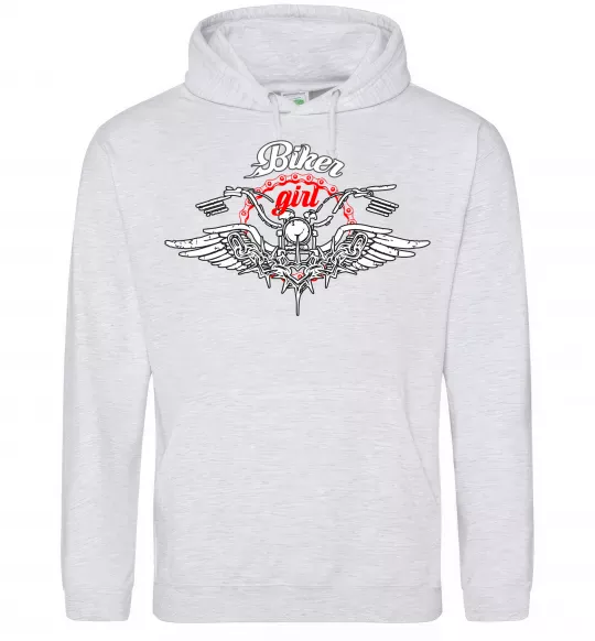 Женская толстовка (худи) Biker girl moto Серый меланж фото