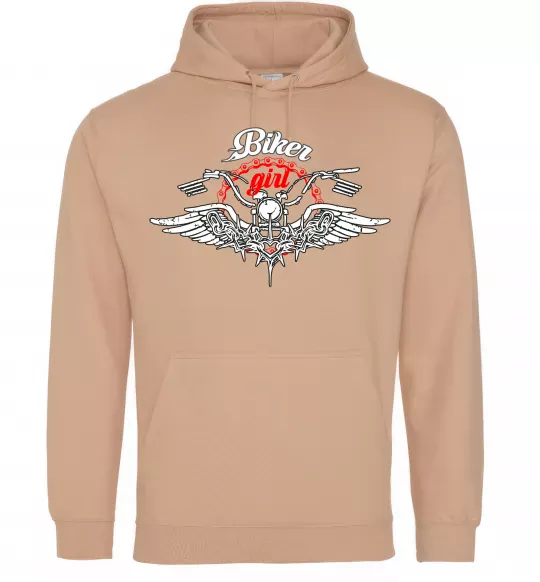 Женская толстовка (худи) Biker girl moto Песочный фото
