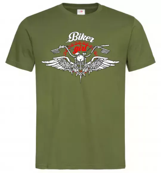 Чоловіча футболка Biker girl moto Оливковий фото