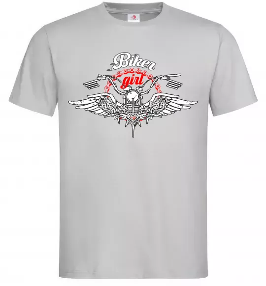 Чоловіча футболка Biker girl moto Сірий фото