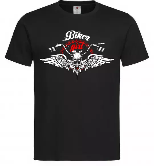 Чоловіча футболка Biker girl moto Чорний фото