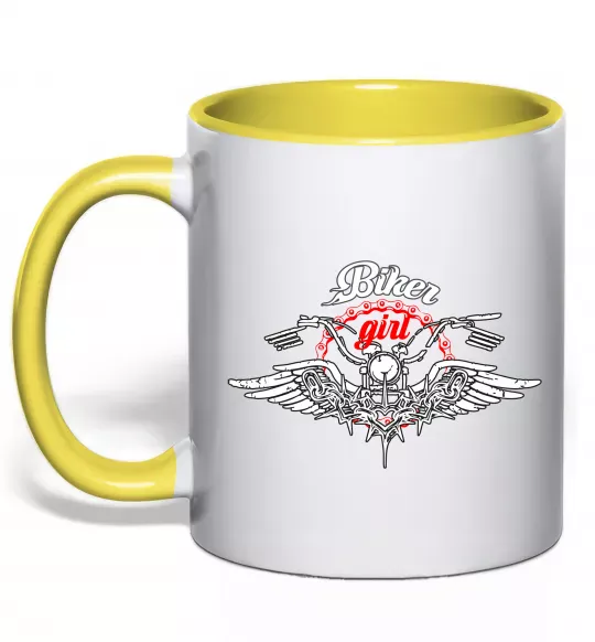 Чашка с цветной ручкой Biker girl moto Солнечно желтый фото