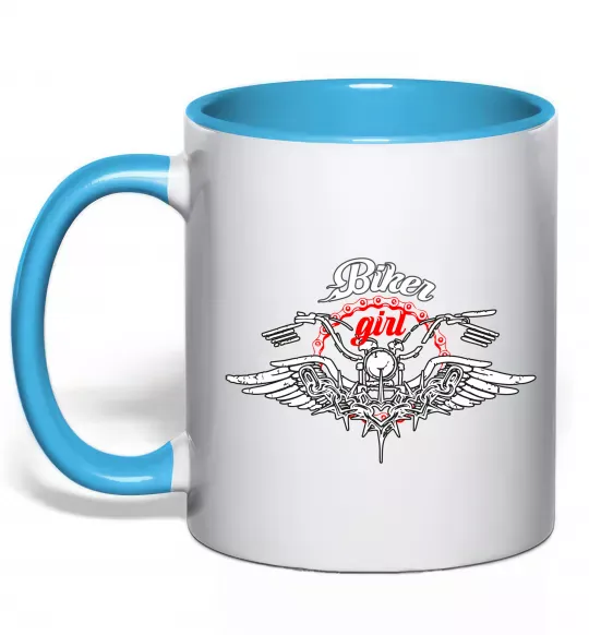 Чашка с цветной ручкой Biker girl moto Голубой фото