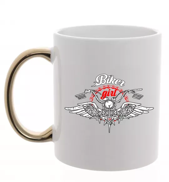 Чашка с цветной ручкой Biker girl moto Золото фото