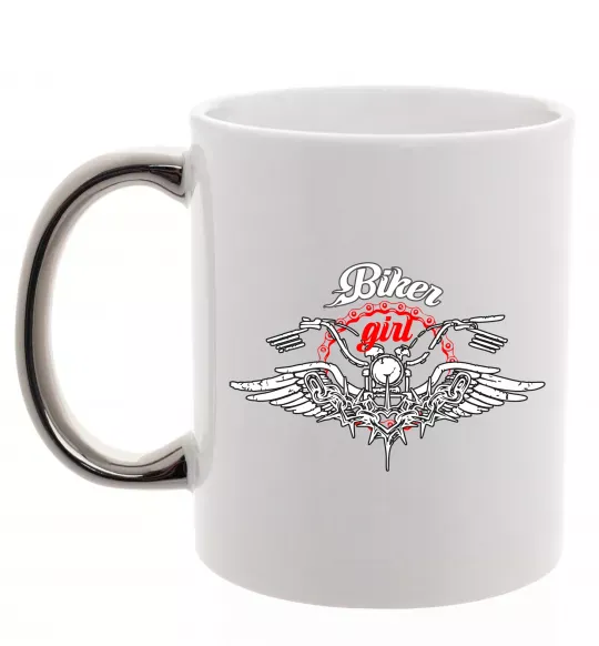Чашка с цветной ручкой Biker girl moto Серебро фото