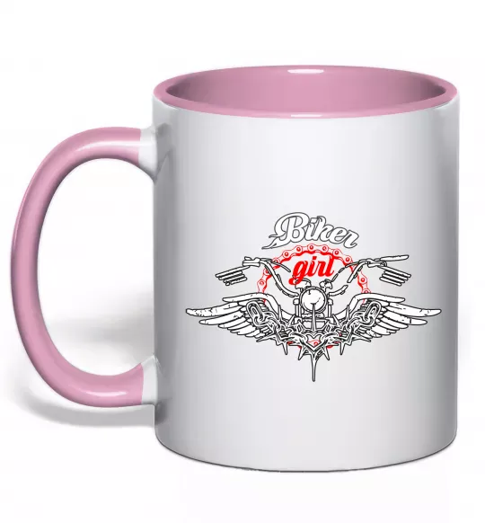 Чашка с цветной ручкой Biker girl moto Нежно розовый фото