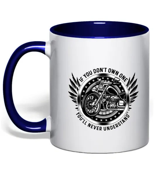 Чашка с цветной ручкой Biker You`ll never understand Глубокий темно-синий фото