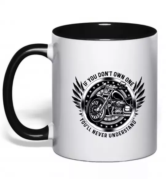 Чашка с цветной ручкой Biker You`ll never understand Черный фото