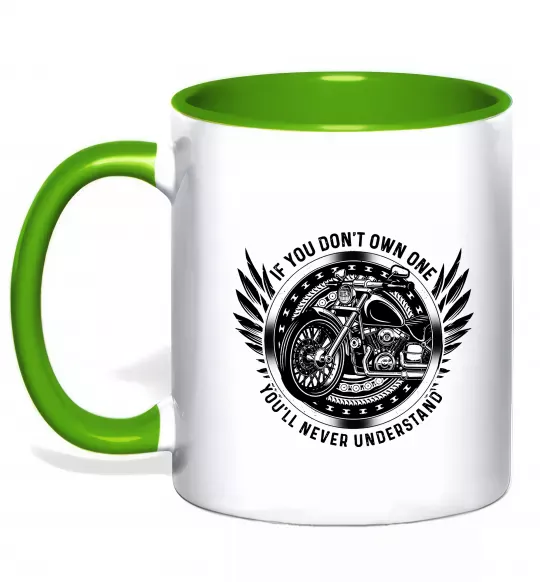 Чашка с цветной ручкой Biker You`ll never understand Зеленый фото