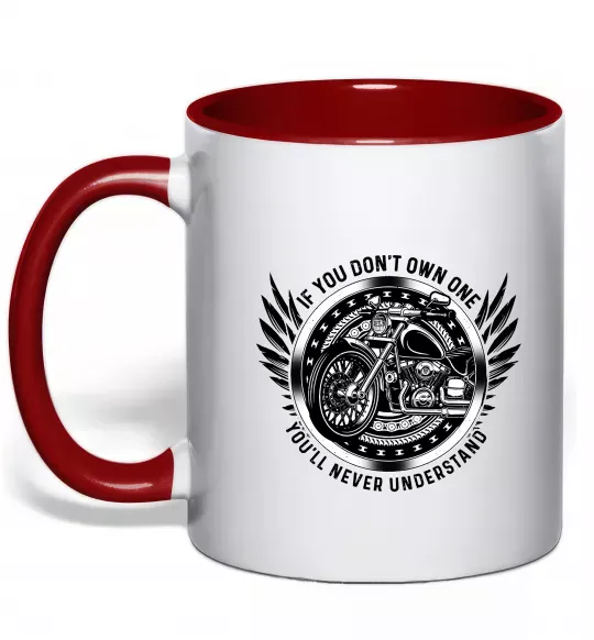 Чашка с цветной ручкой Biker You`ll never understand Красный фото