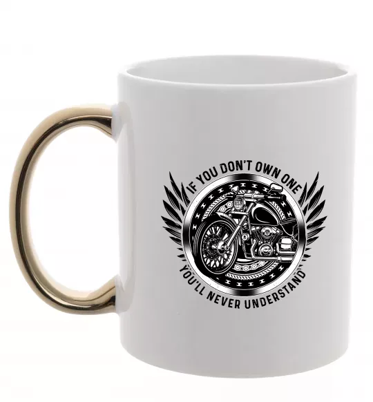 Чашка с цветной ручкой Biker You`ll never understand Золото фото