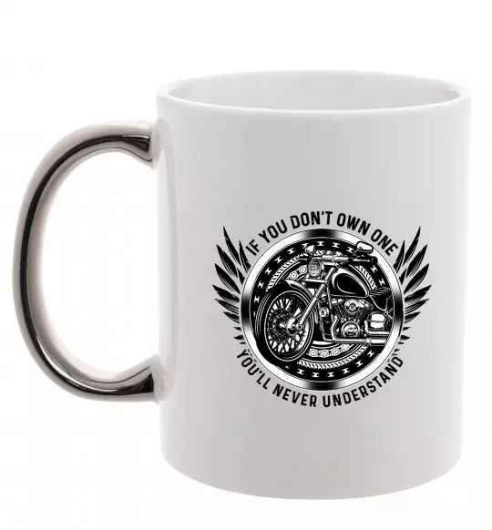 Чашка с цветной ручкой Biker You`ll never understand Серебро фото