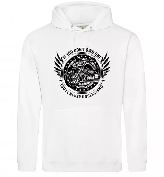 Чоловіча толстовка (худі) Biker You`ll never understand Білий фото