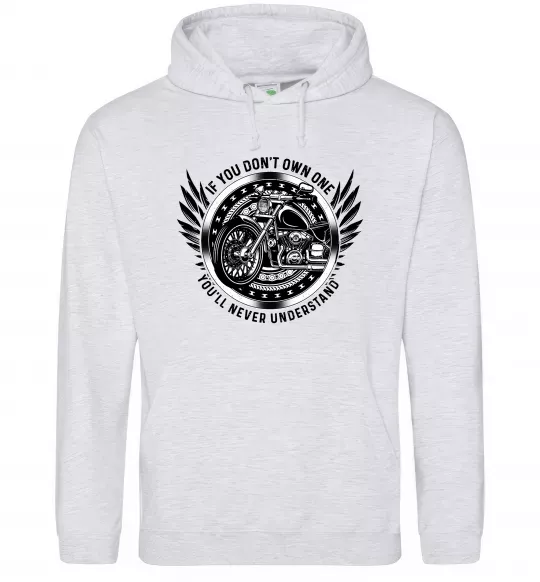 Чоловіча толстовка (худі) Biker You`ll never understand Сірий меланж фото